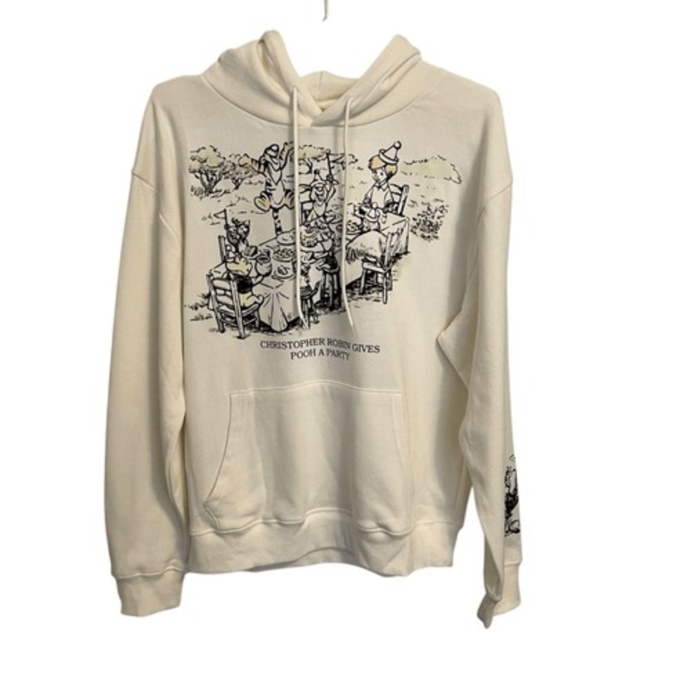 Disney Winnie the Pooh Christopher Robin Party Graphic Hoodie Egret Cream M - Picture 2 of 7